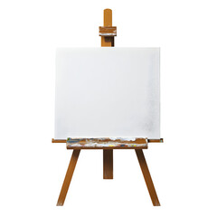 Poster - Empty canvas on a wooden easel, great for artists to paint and create on a clear background. Perfect for displaying artwork