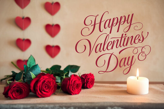 Happy valentines day greeting card banner lettering romantic red pink love heart theme background