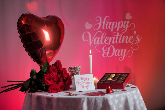 Happy valentines day greeting card banner lettering romantic red pink love heart theme background