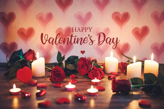 Happy valentines day greeting card banner lettering romantic red pink love heart theme background
