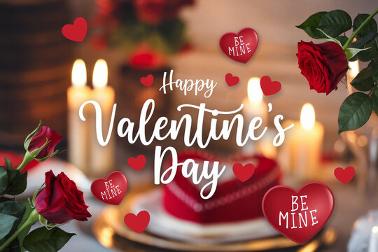 Happy valentines day greeting card banner lettering romantic red pink love heart theme background