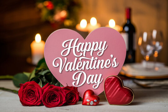 Happy valentines day greeting card banner lettering romantic red pink love heart theme background