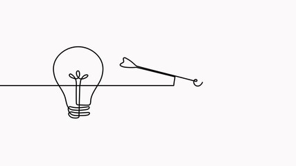 Poster - lightbulb with target and arrow continuous one line drawing animation. startup idea concept animated