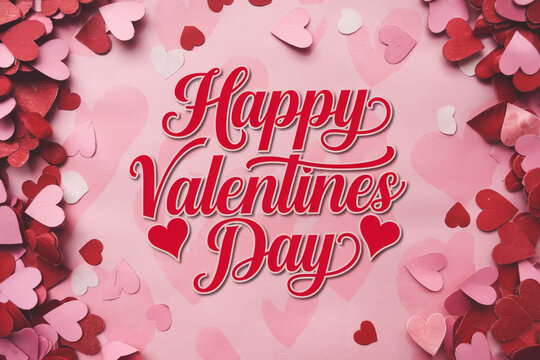 Happy valentines day greeting card banner lettering romantic red pink love heart theme background