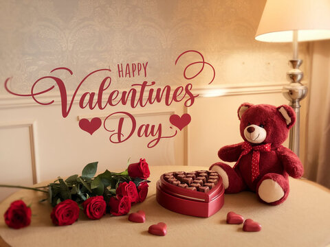 Happy valentines day greeting card banner lettering romantic red pink love heart theme background