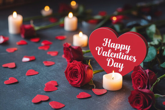Happy valentines day greeting card banner lettering romantic red pink love heart theme background