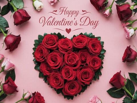 Happy valentines day greeting card banner lettering romantic red pink love heart theme background