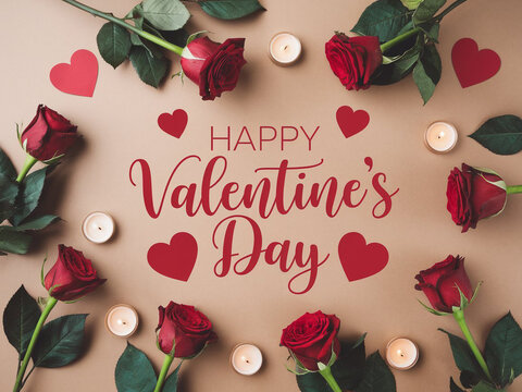 Happy valentines day greeting card banner lettering romantic red pink love heart theme background