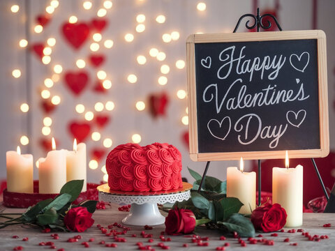 Happy valentines day greeting card banner lettering romantic red pink love heart theme background