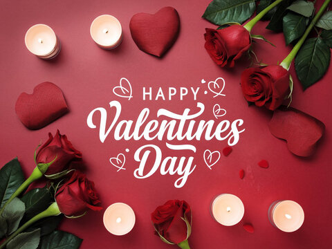 Happy valentines day greeting card banner lettering romantic red pink love heart theme background