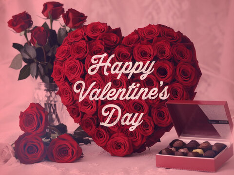 Happy valentines day greeting card banner lettering romantic red pink love heart theme background