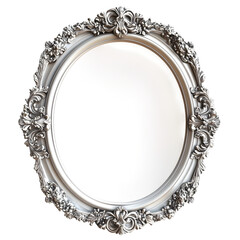 Aufkleber - Oval silver frame with ornate baroque decorations and transparent background, perfect for adding a touch of elegance to any design project