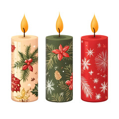 Aufkleber - Festive christmas candles surrounded by winter decorations on a transparent background