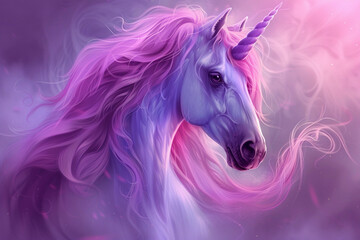  Fantastically mythological pink unicorn with big long horn