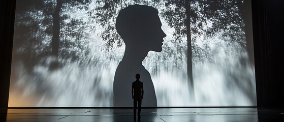 Poster - Dramatic shadow silhouette creating depth contrast and intrigue in a captivating abstract theatrical performance scene  Moody mysterious and visually striking composition