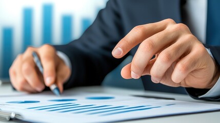Poster - Close-up of a business professional analyzing charts and graphs for data insights.