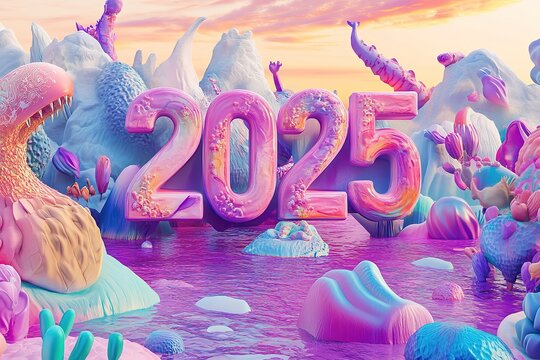 3D Colorful Gradient sign 2025 on a light background
