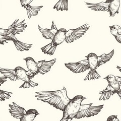 Canvas Print - Elegant Birds in Flight Seamless Pattern seamless, pattern, background, texture