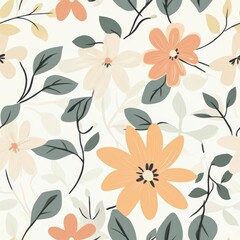 Canvas Print - Delicate Floral Pattern with Peach and White Flowers seamless, pattern, background, texture