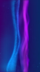 Aufkleber - Elegant blue and purple wave made of particles slightly moving levitating like a silk on a background with small beautiful particles slowly flying. Perfect loop.