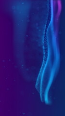 Aufkleber - Elegant blue and purple wave made of particles slightly moving levitating like a silk on a background with small beautiful particles slowly flying. Perfect loop.