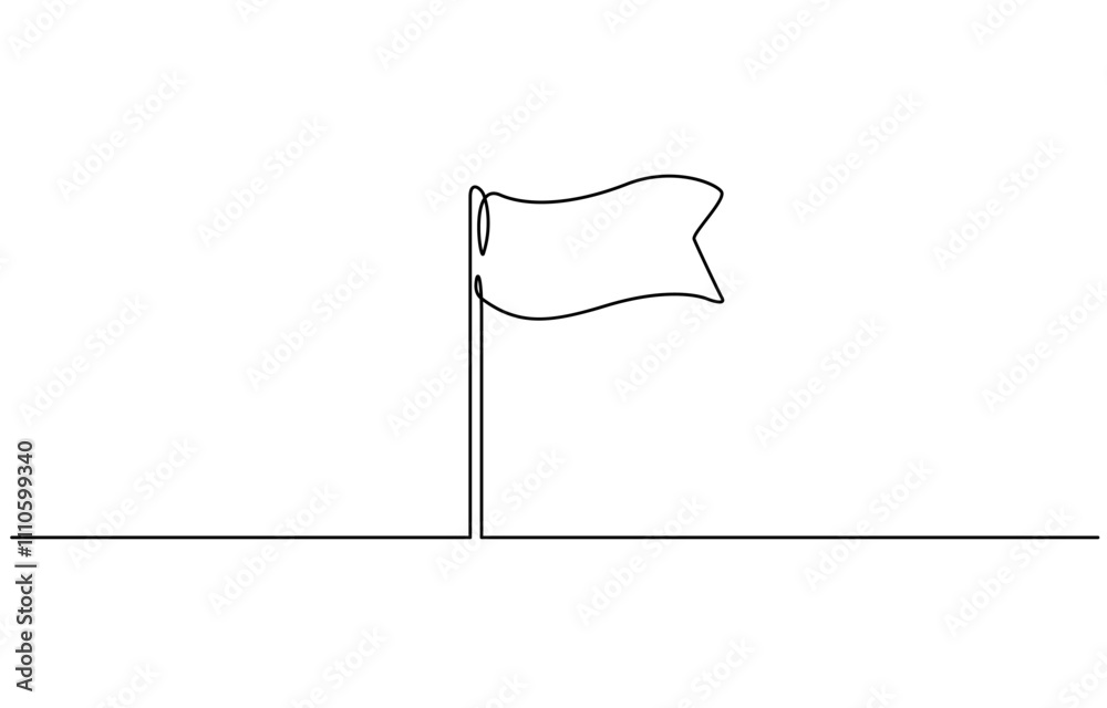 Flag Using Straight Line Continuous one line empty, white flag drawing. Flag Vector illustration ...