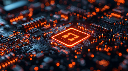 Poster - Illuminated Circuit Board Shows Digital Technology Symbol