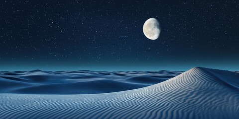 Wall Mural - Moon is shining brightly in the night sky over a desert landscape