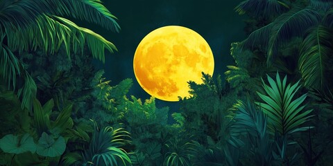 Wall Mural - Yellow moon is in the middle of a jungle