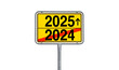 © by-studio - Jahreswechsel 2024 2025 Ortsschild vor weissem Hintergrund