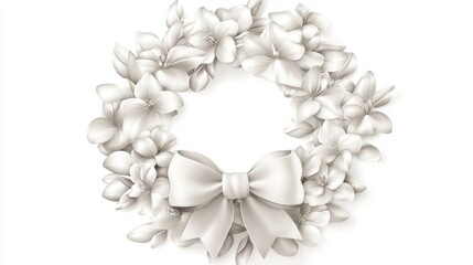 Wall Mural - a beautiful white floral wreath with an elegant bow, designed as a wedding or festive decoration on 