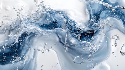 Poster - Captivating image showcasing the dynamic and fluid motion of crystal clear water as it forms intricate mesmerizing splash patterns against a pure white backdrop