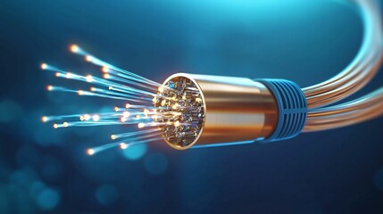 Poster - Online communication, connection and data traffic concept. Fiber optic cable with glowing strands