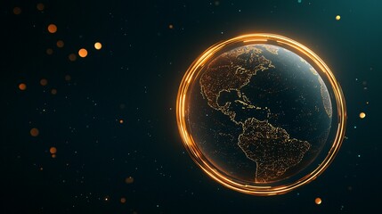Poster - Online communication, connection and data traffic concept. Glowing Earth with cosmic elements