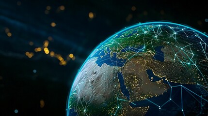 Poster - Online communication, connection and data traffic concept. Digital globe with network connections
