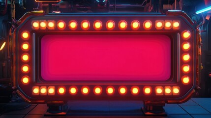 Poster - Neon Frame with Bright Lights on Dark Background for Signage