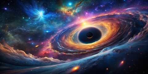 Awe-Inspiring Black Hole Science Fiction Wallpaper in a Cosmic Landscape with Vibrant Colors and Stunning Visuals, Perfect for Space Enthusiasts and Sci-Fi Lovers