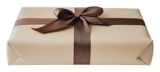 Wall Mural - Elegant brown ribbon on beige wrap, cut out - stock png.