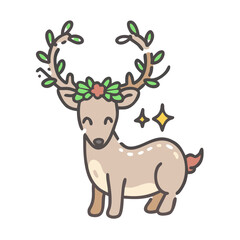Naklejka na meble reindeer with wreath Illustration, christmas vector illustration - flat illustration of areindeer with wreath, symbolizing holiday celebrations. christmas illustration.