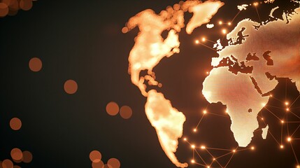 Poster - Global business, communication and international news concept. Glowing world map with digital connections