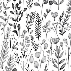 Canvas Print - Elegant Black and White Floral Pattern seamless, pattern, background, texture