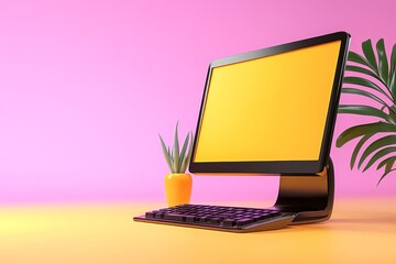 Poster - A clean grid of colorful pixels forming the silhouette of a computer monitor, evoking retro simplicity