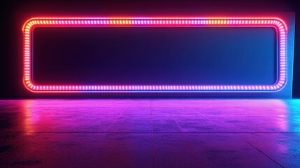 Poster - Neon Light Frame with Colorful Glow in Dark Room Background