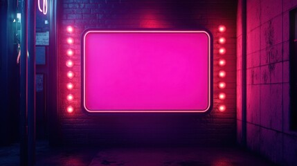 Poster - Neon Blank Billboard Sign in Urban Setting at Night Time