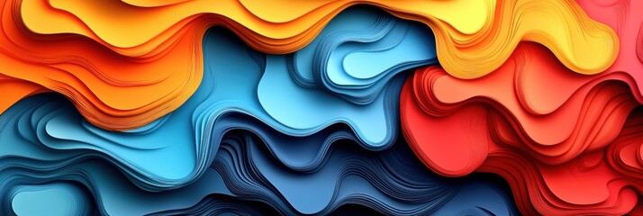 Wall Mural - Colorful abstract waves in vibrant shades of red, blue, and orange, showcasing depth and texture.