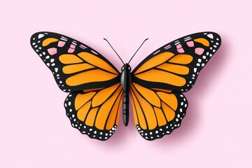 Poster - A flat, geometric depiction of a butterfly with clean lines and vibrant pastel colors on a white background