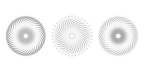 Wall Mural - Set of black dotted curvy lines in circle form. Geometric art. Halftone dots. Trendy design element for logo, tattoo, sign, symbol, web, prints, posters, social media, template, pattern, backgroun