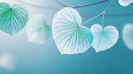 Wall Mural - beautiful heart-shaped leaves in soft tones of turquoise and green, creating a serene and calming at