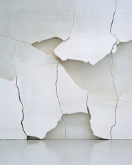 Poster - Cracked White Wall Displaying Unique Texture and Abstract Patterns in a Modern Space