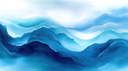 Wall Mural - Abstract landscape painting with soft blue tones and flowing shapes, ideal for calming decor.